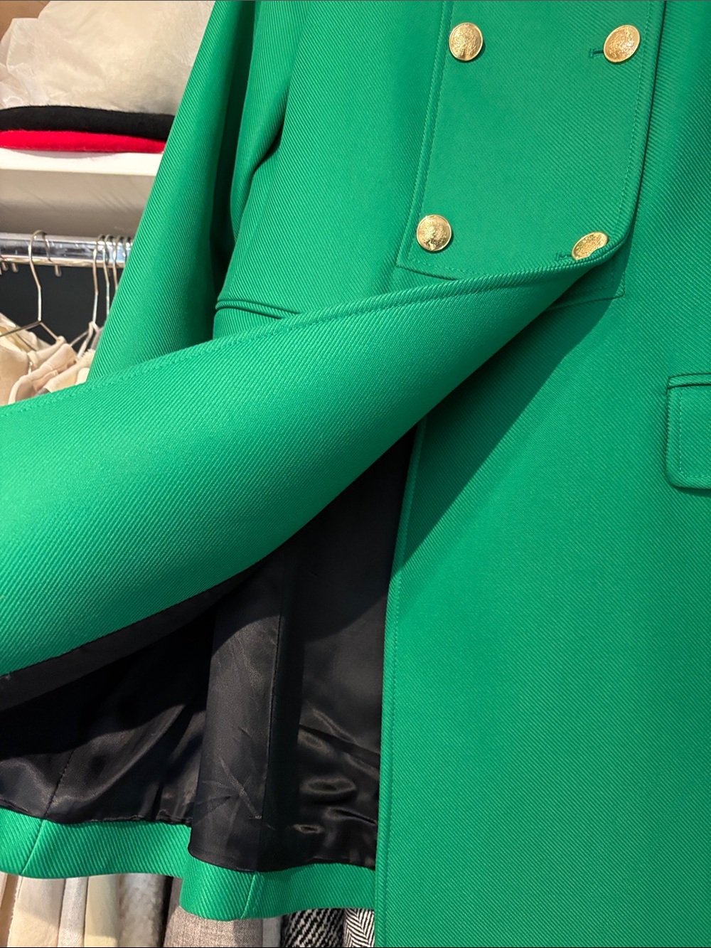 Zara Emerald Green Double-Breasted Pea Coat with Gold Buttons - Picture 4 of 6